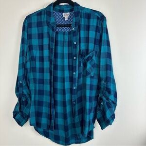 Coming vintage gingham plad bandana hankerchief style button down shirt XL